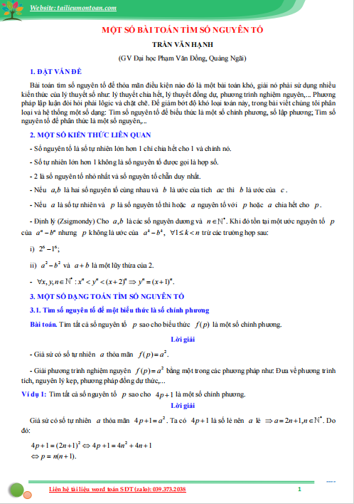Chuyên đề soố nguyên tố bồi dưỡng học sinh giỏi toán